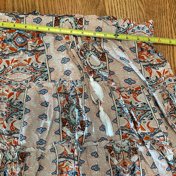 SHEIN Rayon Western Mini Skirt Ruffled Tiered Boho Drawstring Tassel Size 12 - Picture 2 of 4